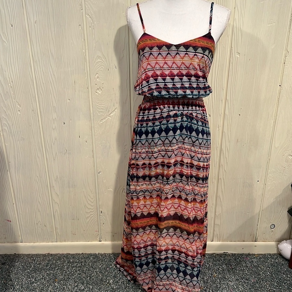 Fire Las Angelas Maxi Dress Small Adjustable Straps Lined Elastic Waist
